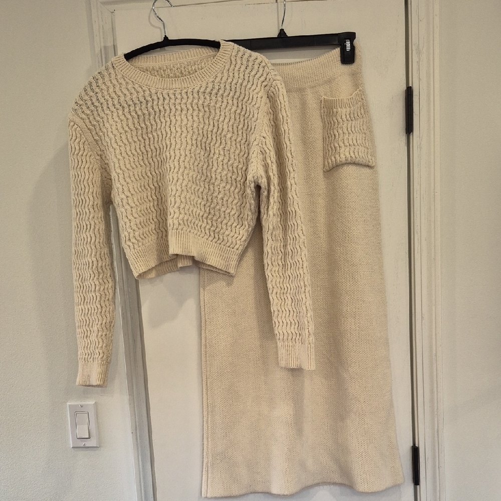 SHEIN Cream Cable-Knit Crop Sweater & Maxi Skirt Set
